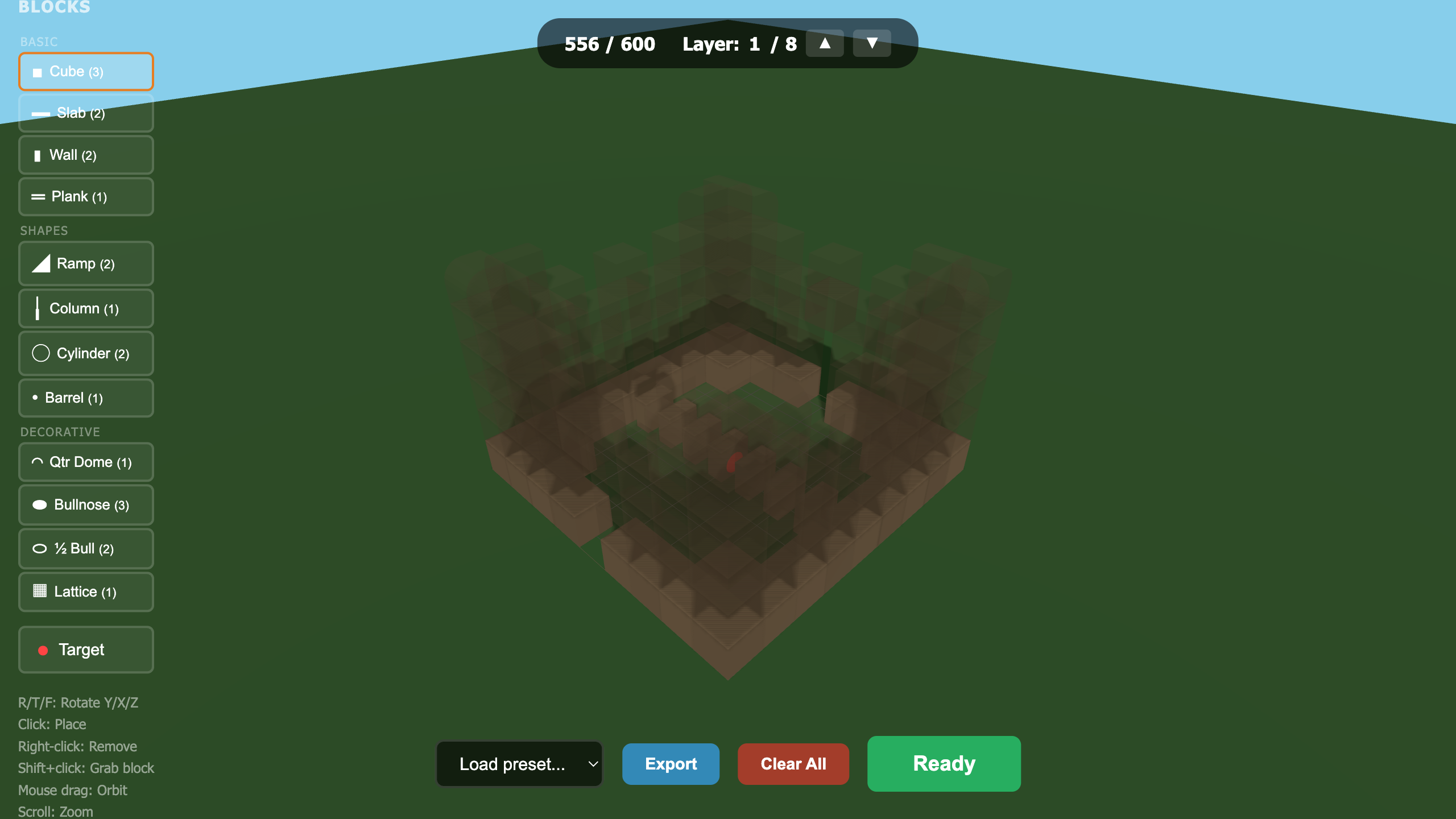 Castle builder with Keep preset loaded