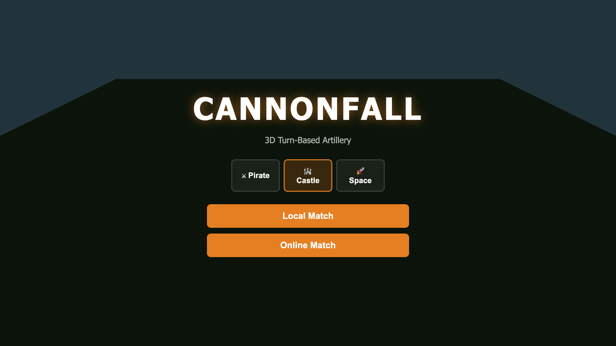 Main menu with game mode selection